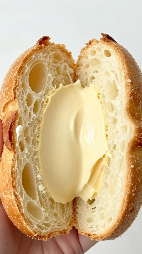 closeup of a brioche Siciliana halves open with gelato scoop visible inside
