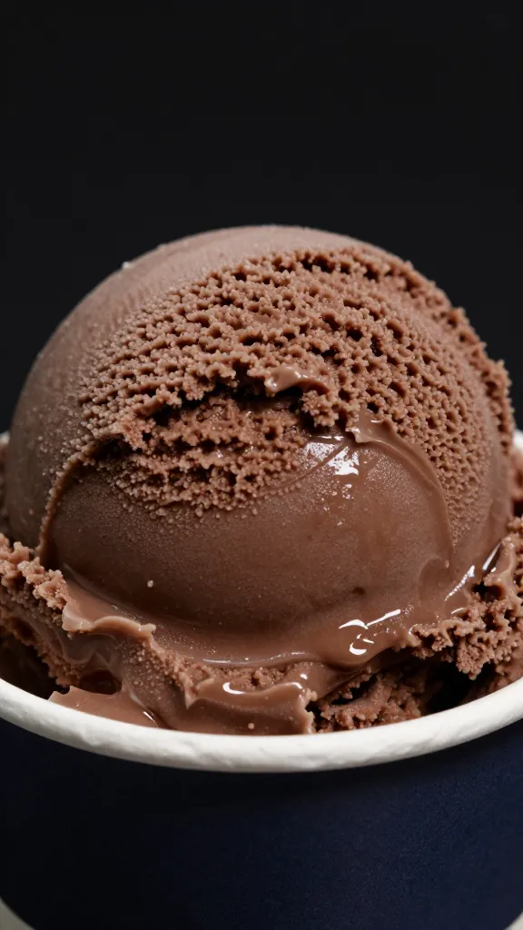 Closeup of velvety gelato scoop in a cup, single flavor, glossy surface, high-contrast backdrop